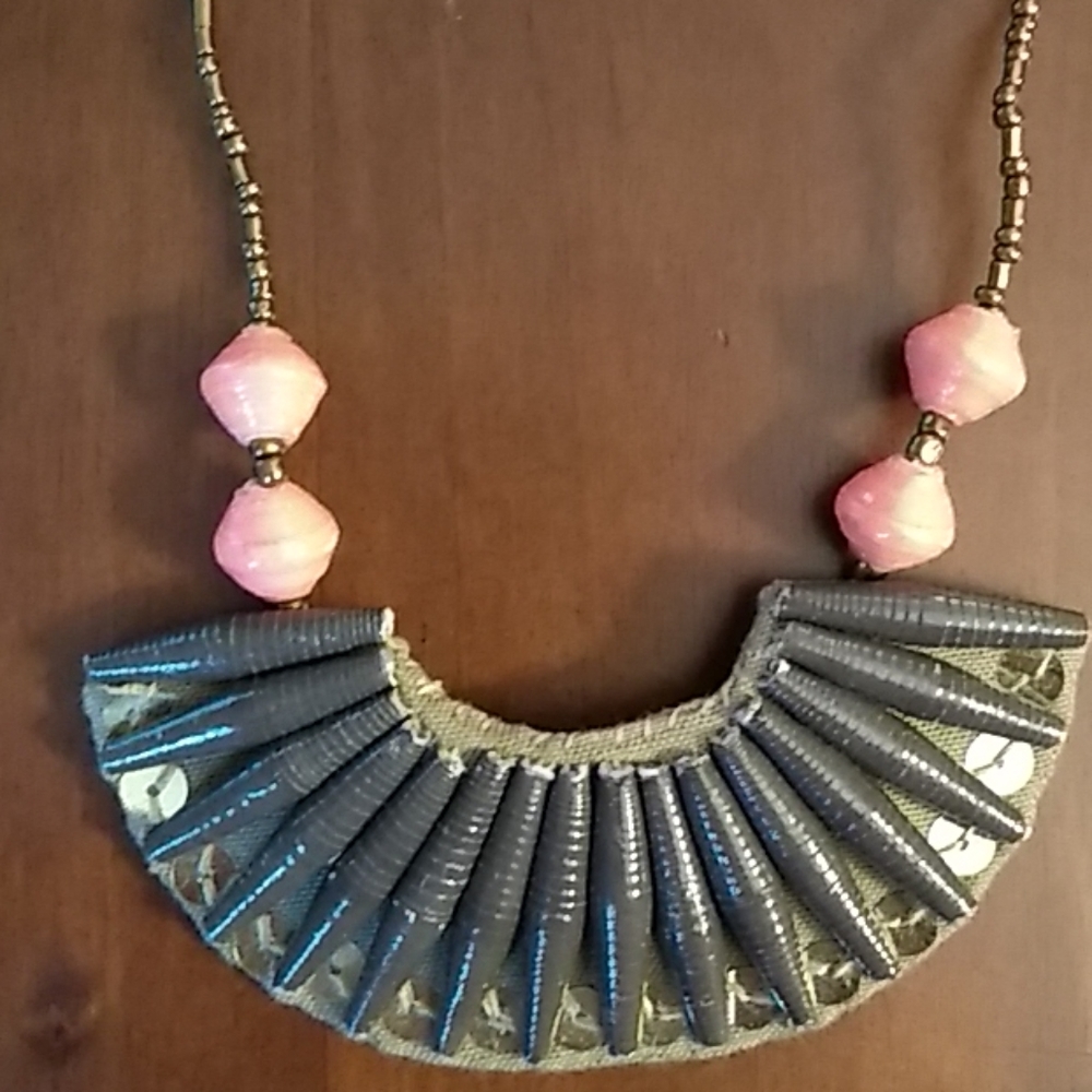 "31 Bits" Paper Bead Long Bib Statement Necklace - image 2